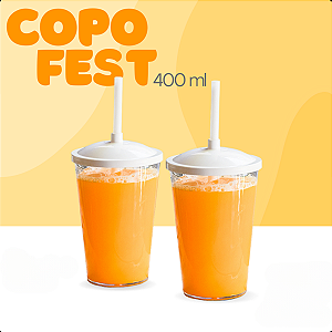 Kit 12 Copos de Festa 400 ML c/ Tampa e Canudo Transparente