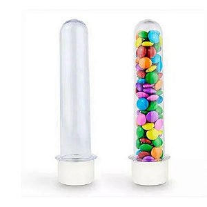 Kit 30 Tubetes Acrílico 12,5 cm Tampa Branca p/ Lembrancinha