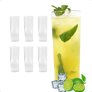Kit 6 Copos Long Drink 340ml Acrílico Transparente p/ Festas