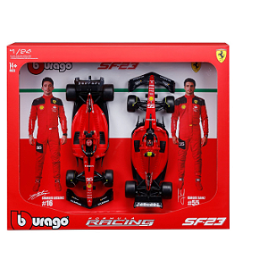 Dois carros F1 Ferrari SF-23 1/24 caixa expositora C/Driver