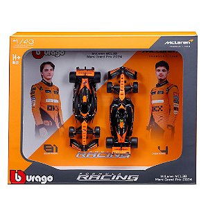 Dois carros F1 Mclaren MCL38 1/24 caixa expositora C/Driver