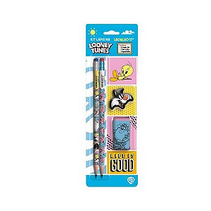 Kit Lápis HB Looney Tunes com Borracha e Apontador