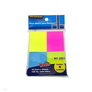 Bloco Adesivo para notações 37,5x50mm Neon