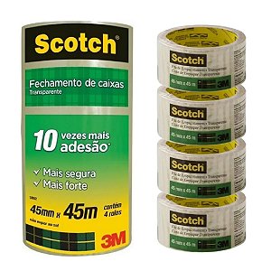 Kit 4 Fitas Adesiva 3m Empacotamento 45mm X 45m Transparente