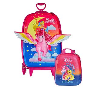 Mochila Escolar de Rodinhas Barbie Pegasus 3D Maxtoy + Lancheira