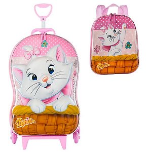 Mochila Escolar de Rodinhas Gatinha Marie 3D Maxtoy + Lancheira