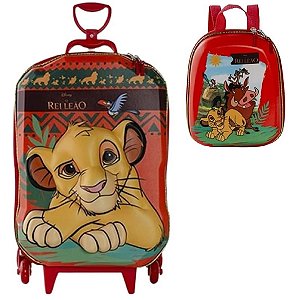 Mochila Escolar de Rodinhas Rei Leão 3D Maxtoy + Lancheira