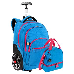 Kit Mochila Mega Rodas e Lancheira 2 Compartimentos Paul Frank - Azul