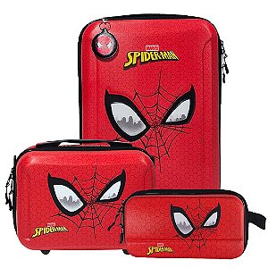 Kit Mala Escolar 03 Rodinhas Homem-Aranha - Vermelho