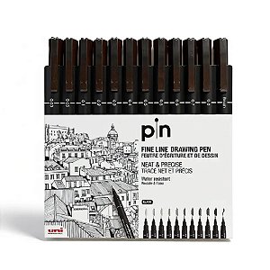 Estojo Caneta Nanquim Uni Pin 200 Uni-ball Com 12 Unidades