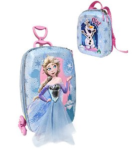 Mochila Escolar de Rodinhas Frozen Elza 3D Maxtoy + Lancheira