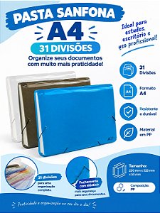 Pasta Sanfona A4 com 31 divisões Acp