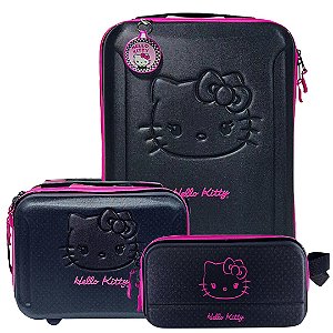 Kit Mala Escolar 03 Rodinhas Hello Kitty Poa