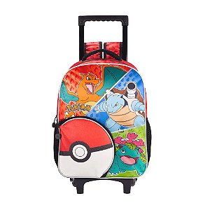 Mochila com Rodinhas e Alças Escolar Infantil Vermelha Pokémon Evoluções R