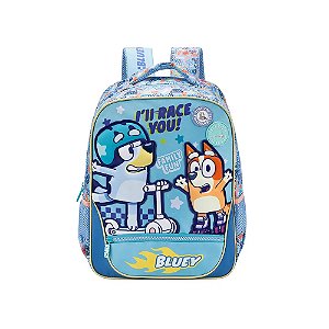 Mochila Escolar Pre-Escolar Infantil Bluey e Bingo Soft EVA Azul
