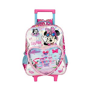 Mochila Escolar Infantil Minnie Disney com Rodinhas Rosa