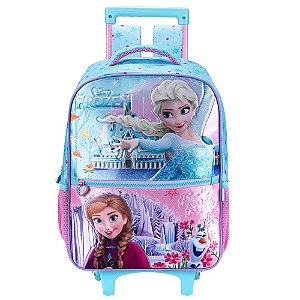 Mochila com Rodinhas Escolar Infantil Azul Frozen Disney