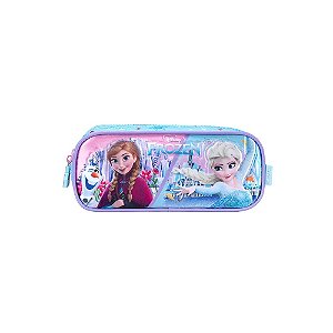 Estojo Duplo Escolar Infantil Azul Frozen Disney