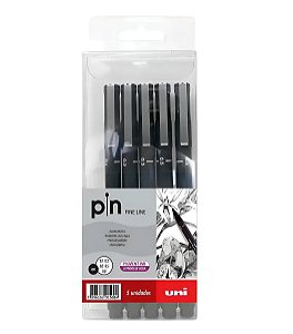 Estojo Caneta Nanquim Uni Pin 200 Uni-ball Com 5 Unidades