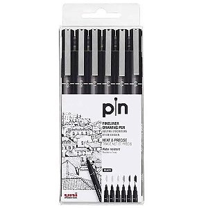 Estojo Caneta Nanquim Uni Pin 200 Uni-ball Com 6 Unidades