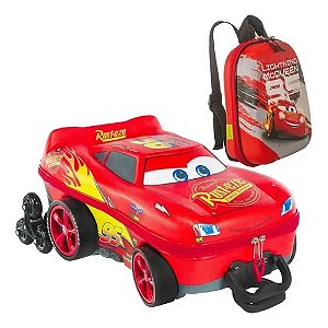 Kit Mochila Escolar Relâmpago McQueen 3D de Rodinhas Maxtoy