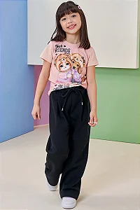 CALCA WIDE LEG EM MOLETOM SEM PELUCIA PRETO