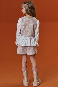 BLUSA ML E SHORT SAIA E COLETE BEGE
