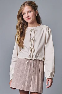 CAMISA BOXY EM TRICOLINE MONACO COM ELASTANO BEGE CLARO