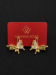 Brinco Borboleta Luxo Cravejado Banhado a Ouro 18k