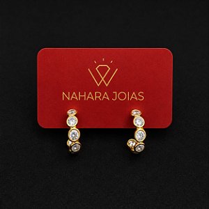 Brinco Argola Cristais Cravação Inglesa Banhado a Ouro 18k