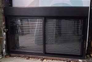 Janela 2 folhas c/ Persiana Integrada Automatizada WIFI L-Suprema Preto Vidro 3mm