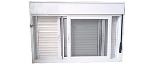 Janela 2 folhas c/Persiana Integrada Automatizada WIFI L-Suprema Branco Vidro 3mm Tela mosqueteira