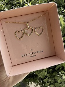 COLAR E BRINCO CORAÇÃO DOURADO - CONJUNTO FOLHEADO OURO 1037