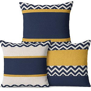 Kit 3 Capas de Almofada Geométricas Navy