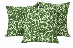 Kit 3 Capas de Almofada Folhas Verdes