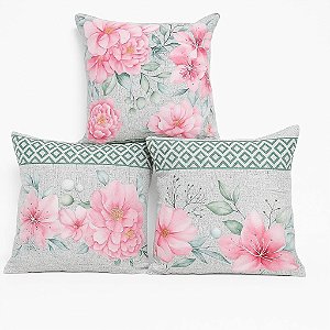 Kit 3 Capas de Almofada Floral