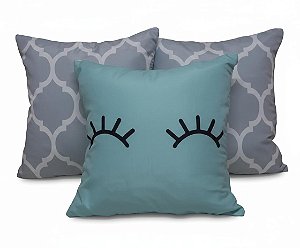 Kit 3 Capas de Almofada Olhinhos Azul