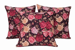 Kit 3 Capas de Almofada Rosas