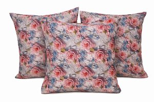 Kit 3 Capas de Almofada Rosas Delicadas