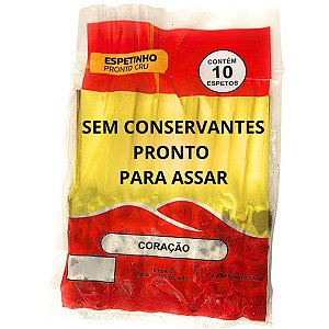Espetinho de Coração 10 Unidades Sem Conservantes Pronto Assar