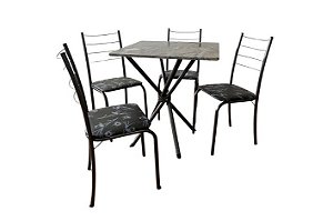 MESA RIO 70X70 TB BRANCO-TP GRANITO- 4 CAD ASS RISCADO PRETO