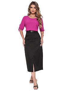 Saia Longuete Alfaiataria com Cinto e Fenda