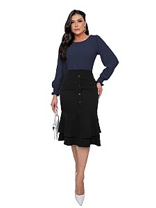 Saia Júlia Alfaiataria com Botões e Babado