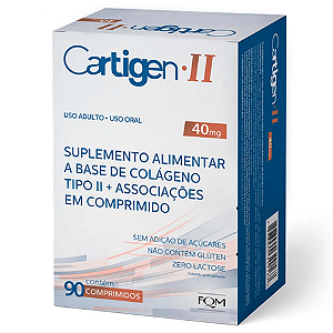 Cartigen II Colágeno 40mg Suplemento Alimentar com 90 comprimidos Divcom 40mg Comprimido 90 Unidades