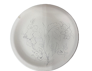 Prato Decorativo Grande em Biscoito - Desenho Floral