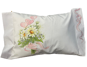 Travesseiro Margaridas com Fita Rosa e Corações