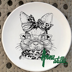 Coelha Laçarote Nerd - Risco em PDF para Porcelana/Cerâmica 26cm/Diâmetro