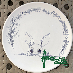 Coelho Curioso - Risco em PDF para Porcelana/Cerâmica 26cm/Diâmetro - Desenho ideal para Peça de 26cm/Diâmetro