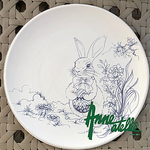 Coelho Jardim Páscoa - Risco em PDF para Porcelana/Cerâmica 26cm/Diâmetro - Desenho ideal para Peça de 26cm/Diâmetro