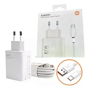 Carregador Xiaomi Tipo C 67W com Tecnologia GaN, Design Compacto e Cabo USB-C